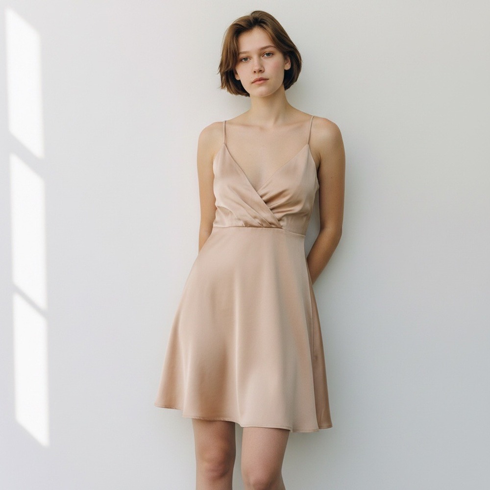Studio 19 Francesca's Blush Pink Surplice Mini Dress Satin Fit Flare WD11746 L
